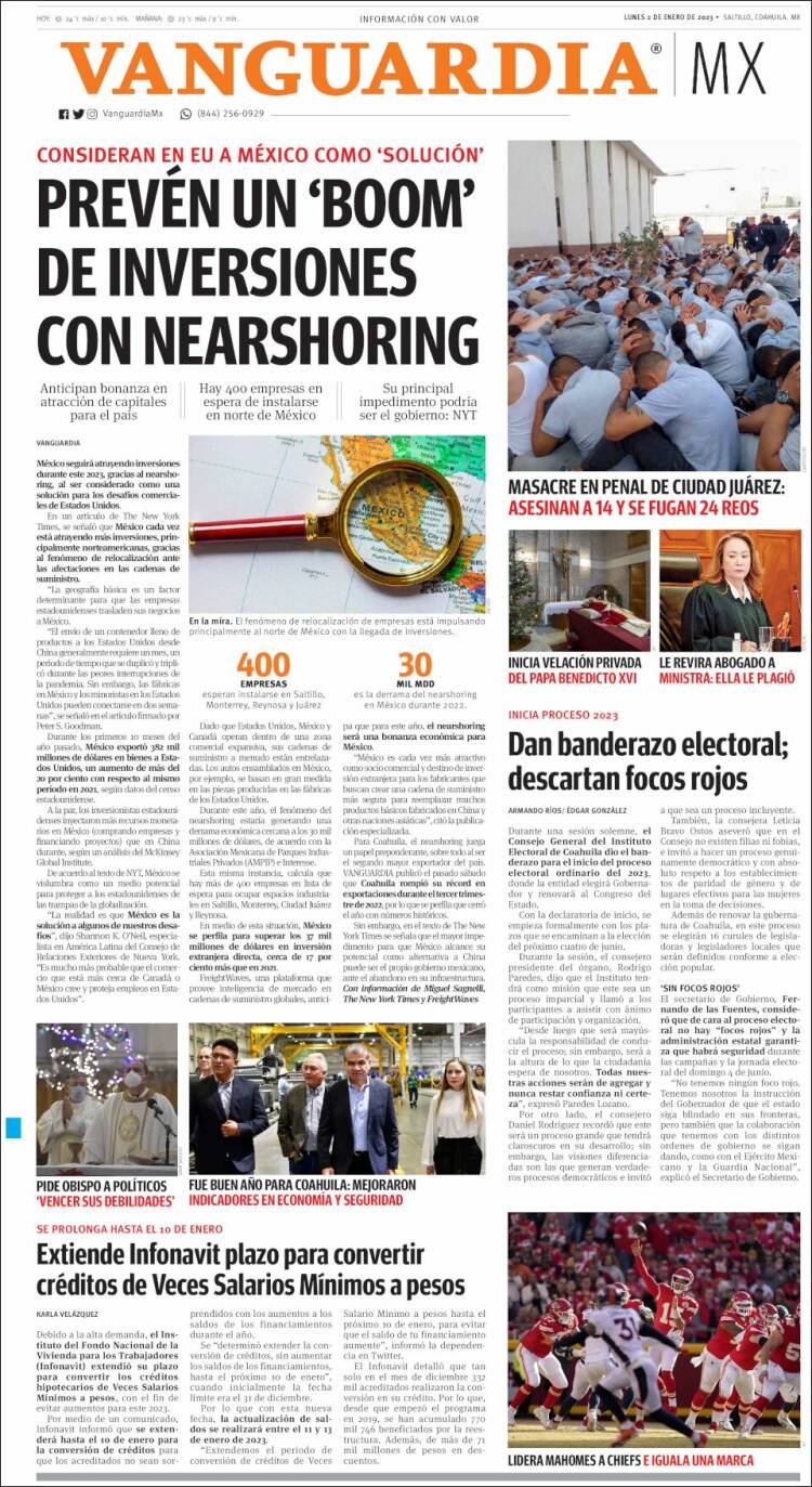Portada de Vanguardia (México)