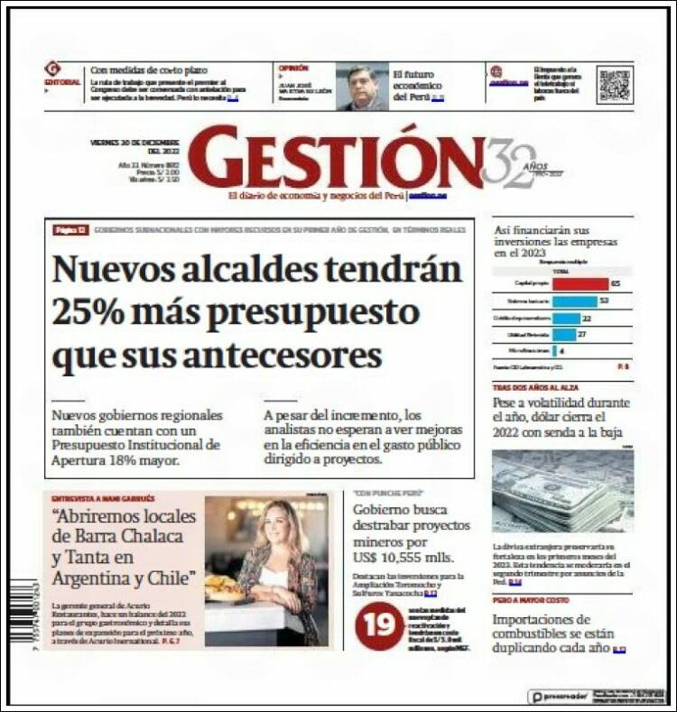 Portada de Diario Gestión (Per&uacute;)
