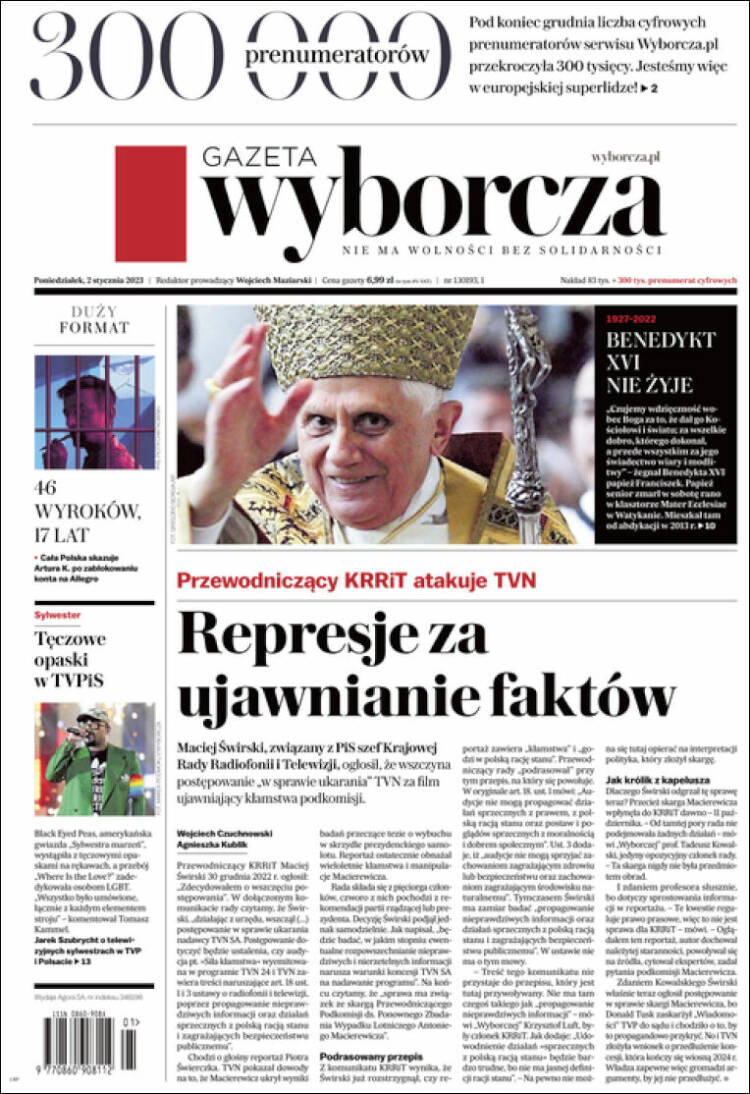 Portada de Gazeta Wyborcza (Polonia)