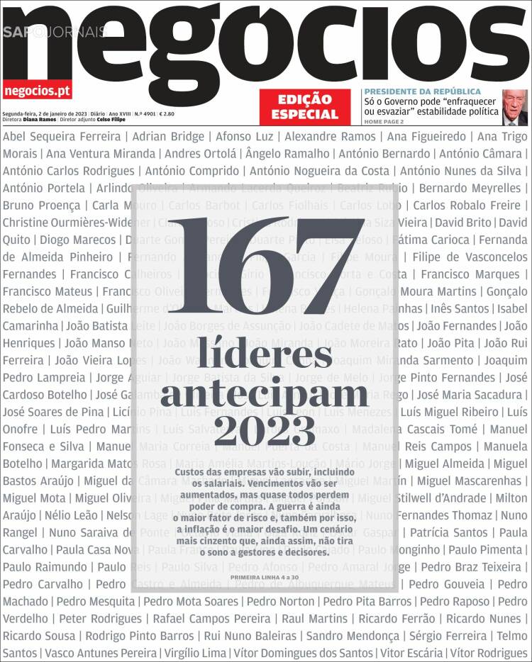 Portada de Jornal de Negócios (Portugal)