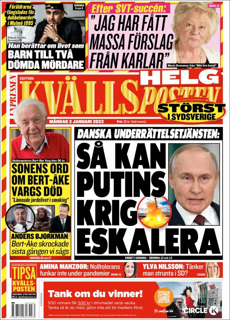Portada de Kvällsposten (Suecia)