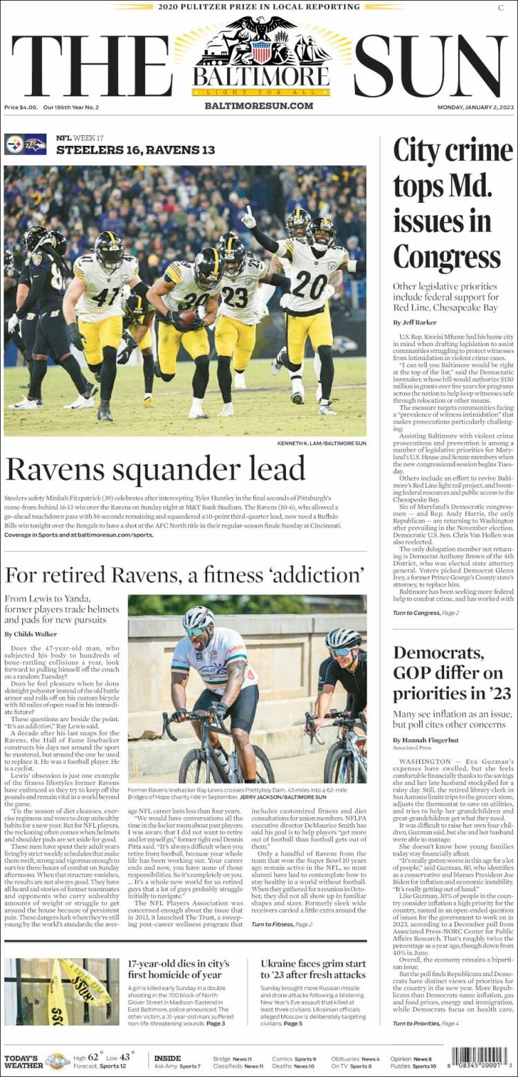 Portada de The Baltimore Sun (États-Unis)