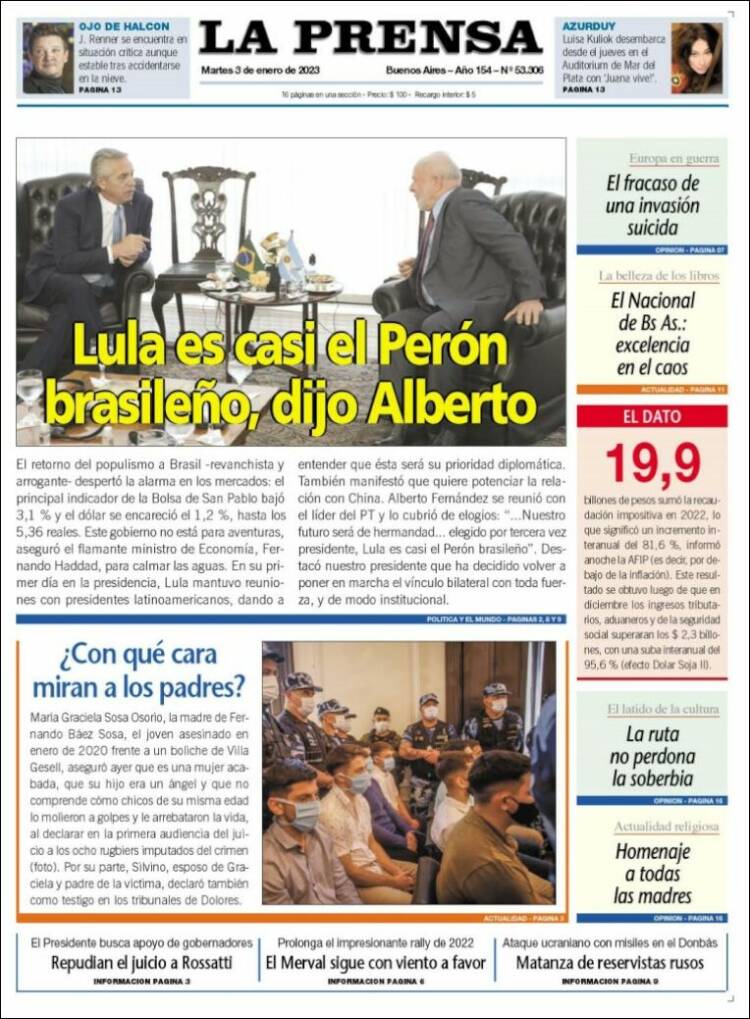 Portada de La Prensa (Argentina)