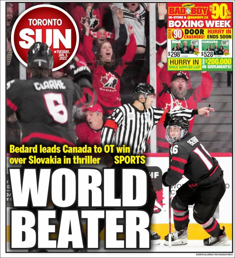 Portada de The Toronto Sun (Canadá)