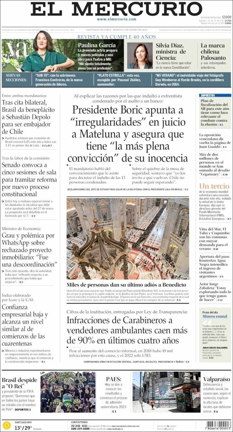 Portada de El Mercurio (Chili)