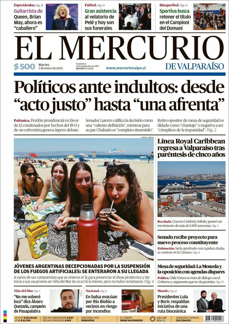 Portada de Mercurio de Valparaiso (Chili)