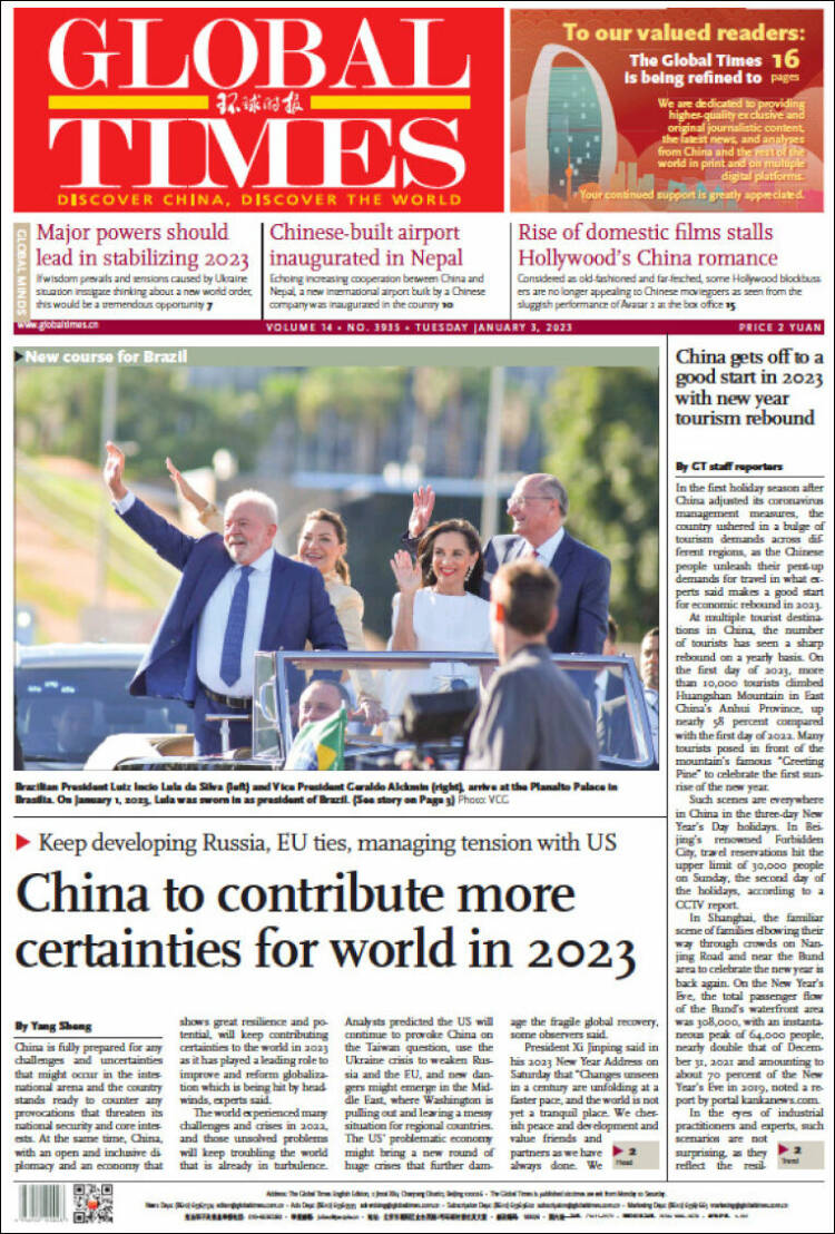 Portada de The Global Times (China)
