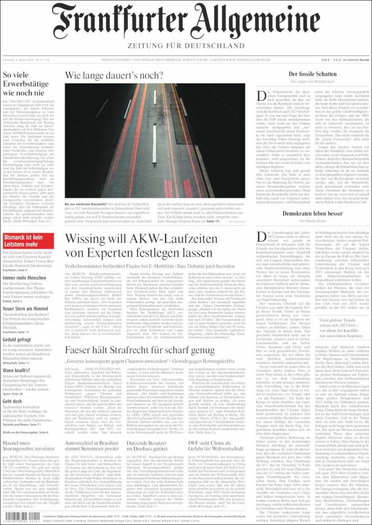 Portada de Frankfurter Allgemeine (Alemania)