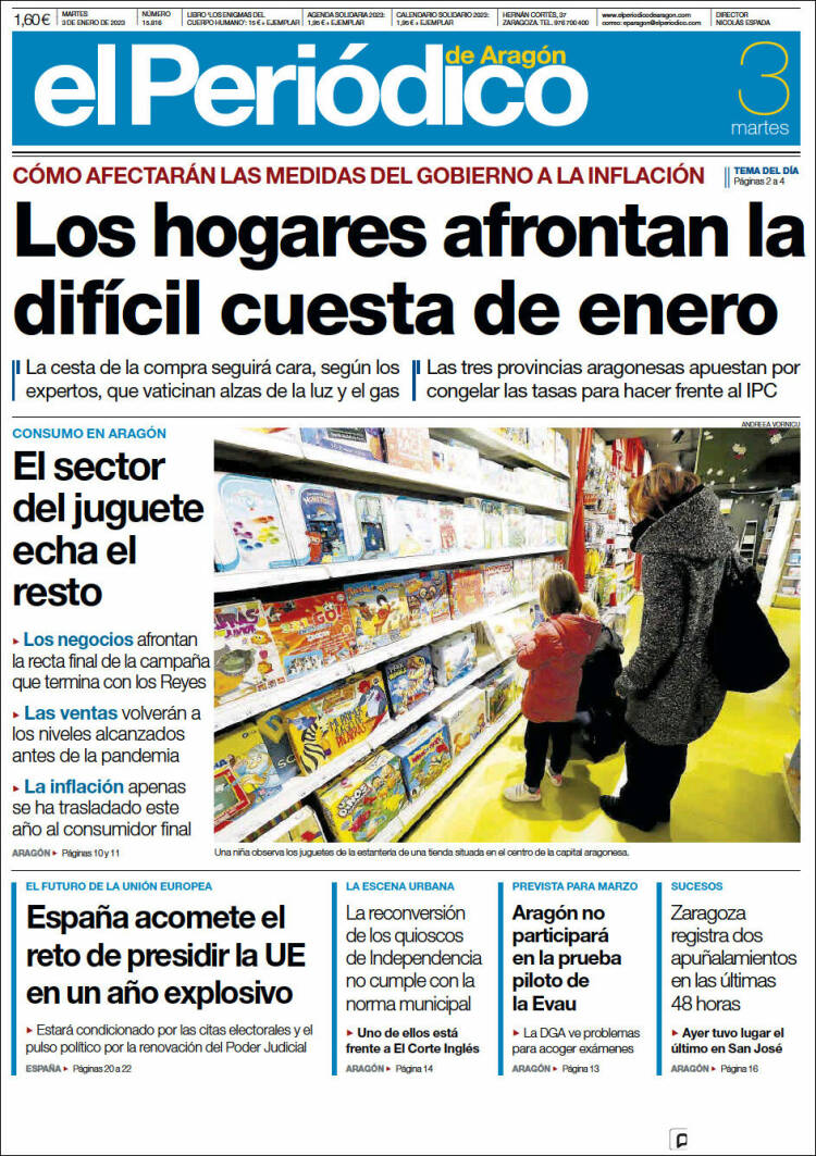 Portada de El Periódico de Aragón (Spain)