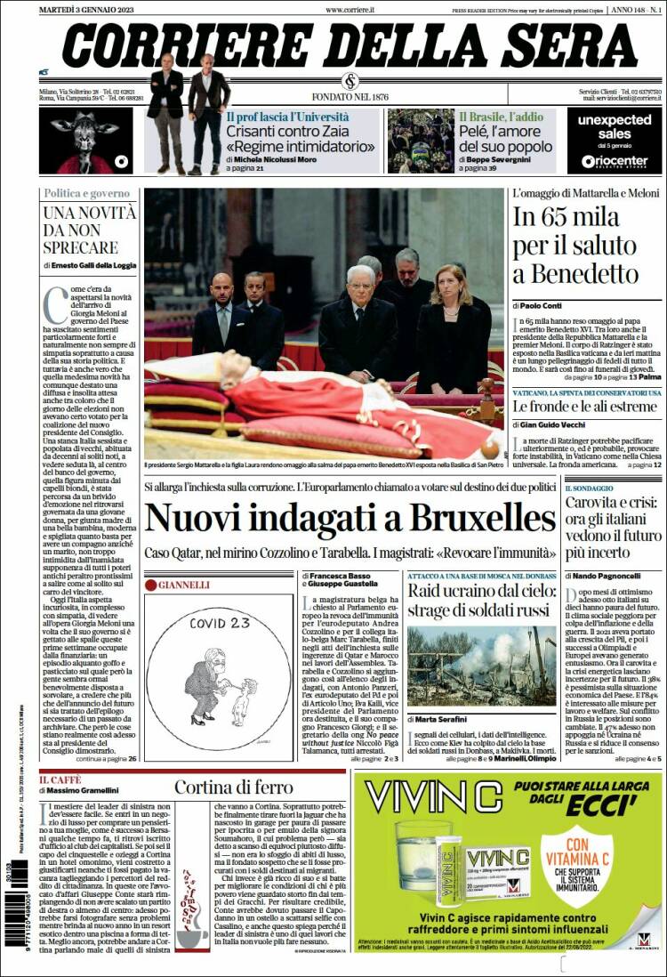 Portada de Corriere della Sera (Italia)