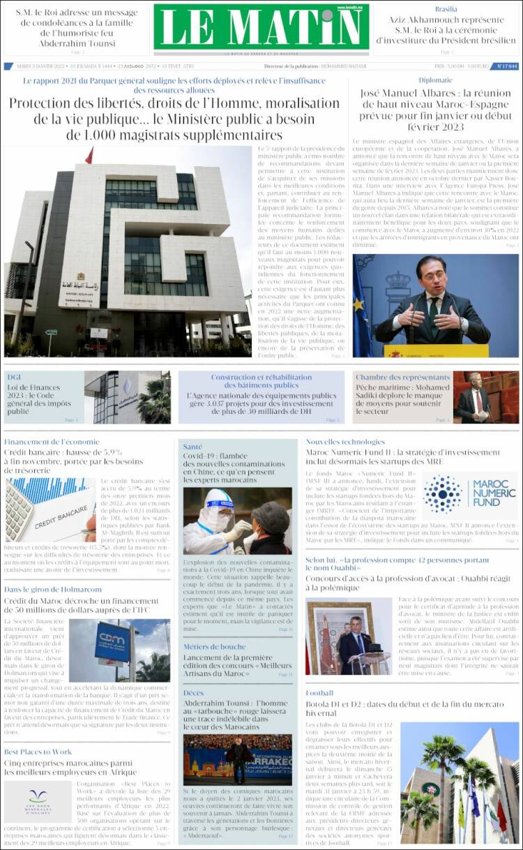 Portada de Le Matin (Marruecos)