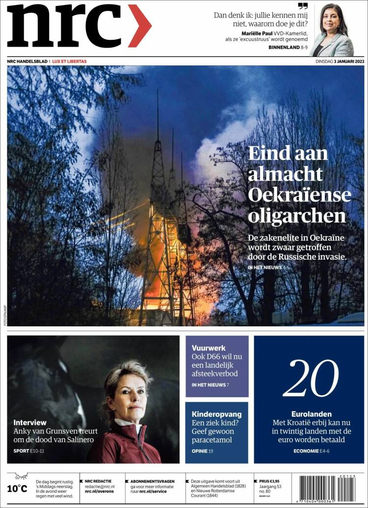 Portada de NRC Handelsblad (Pa&iacute;ses Bajos)