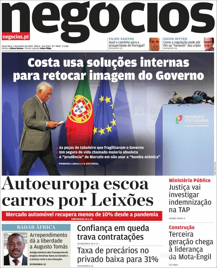 Portada de Jornal de Negócios (Portugal)