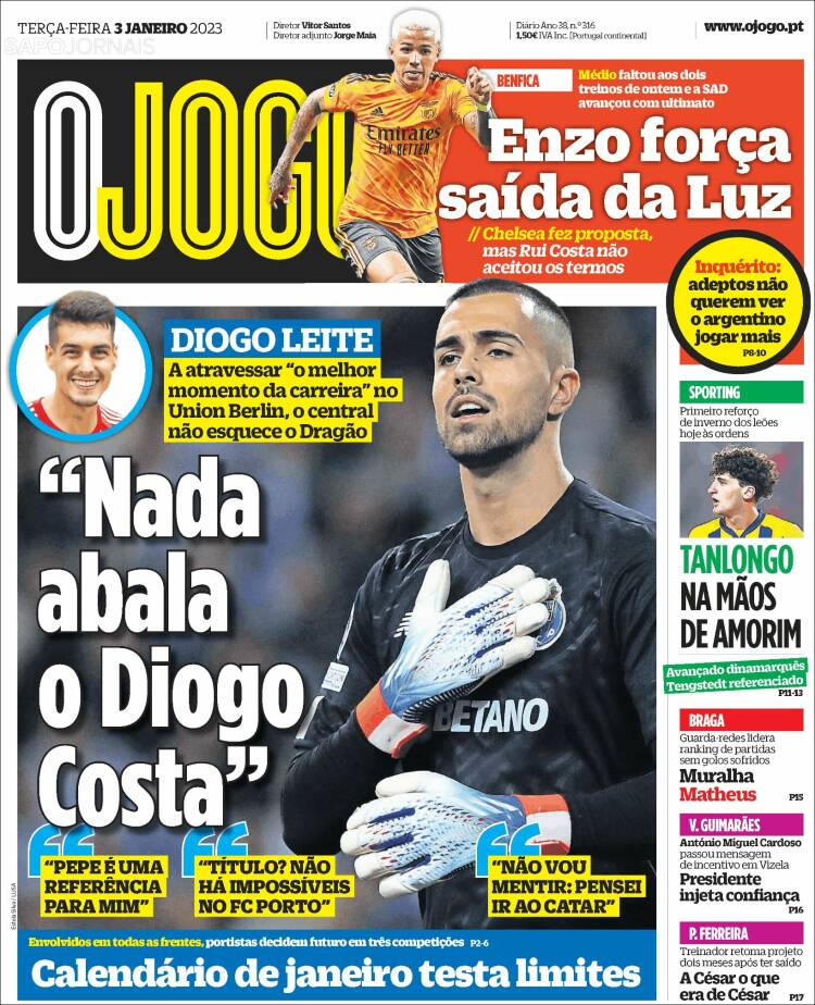 Portada de O Jogo (Portugal)