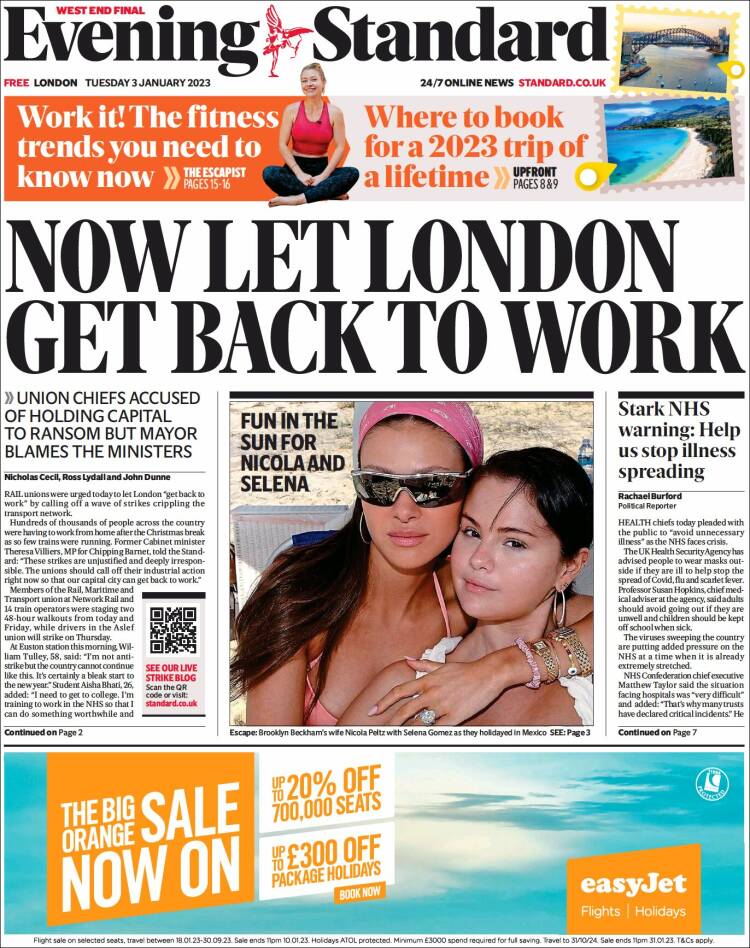 Portada de Evening Standard (Reino Unido)