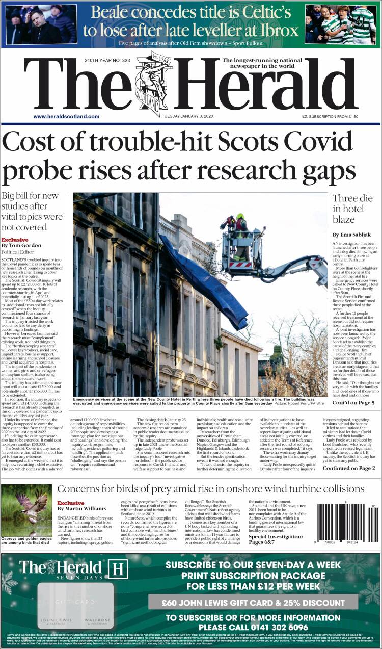 Portada de The Herald (Reino Unido)