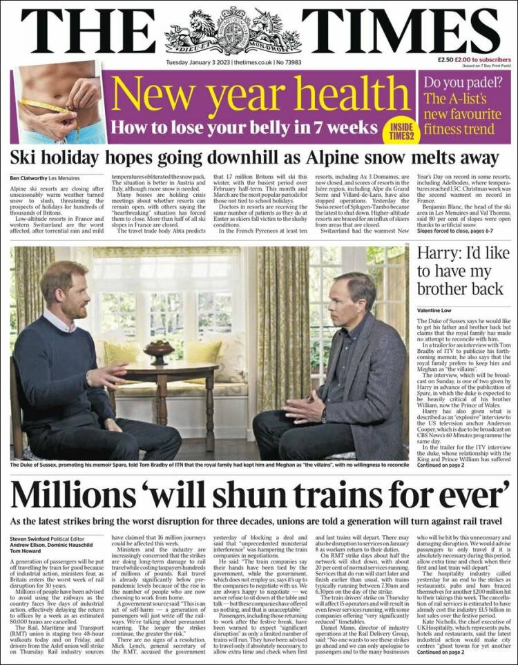 Portada de The Times (Reino Unido)