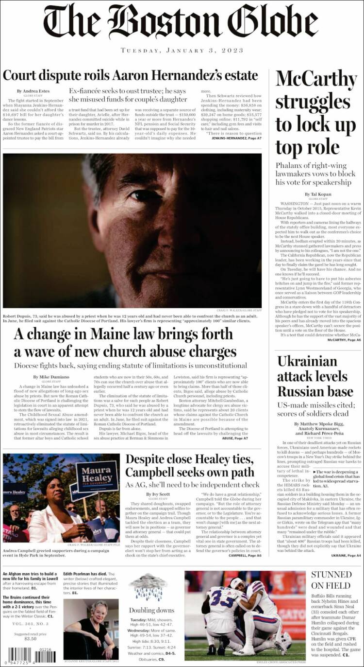 Portada de Boston Globe (USA)