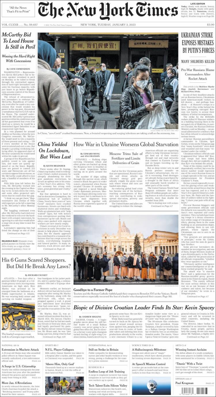 Portada de New York Times (États-Unis)