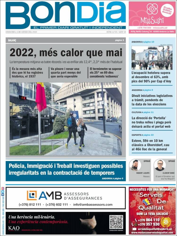 Portada de Diari Bondia (Andorra)