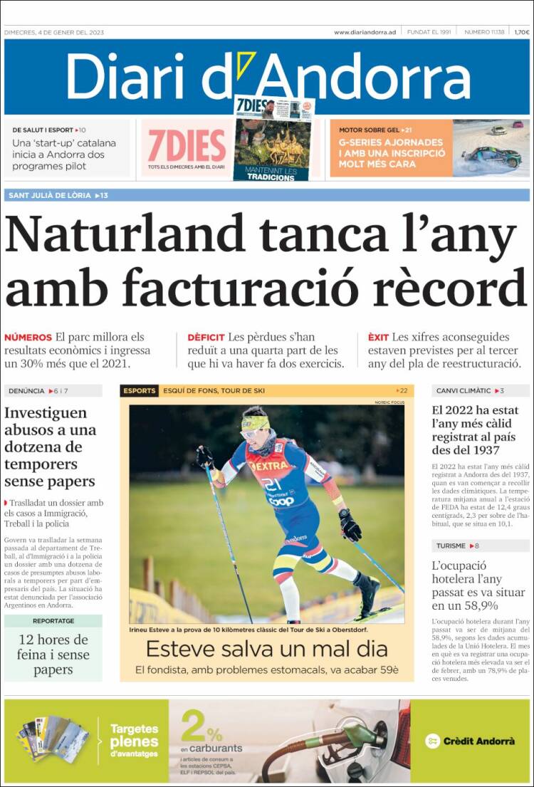 Portada de Diari d’Andorra (Andorra)