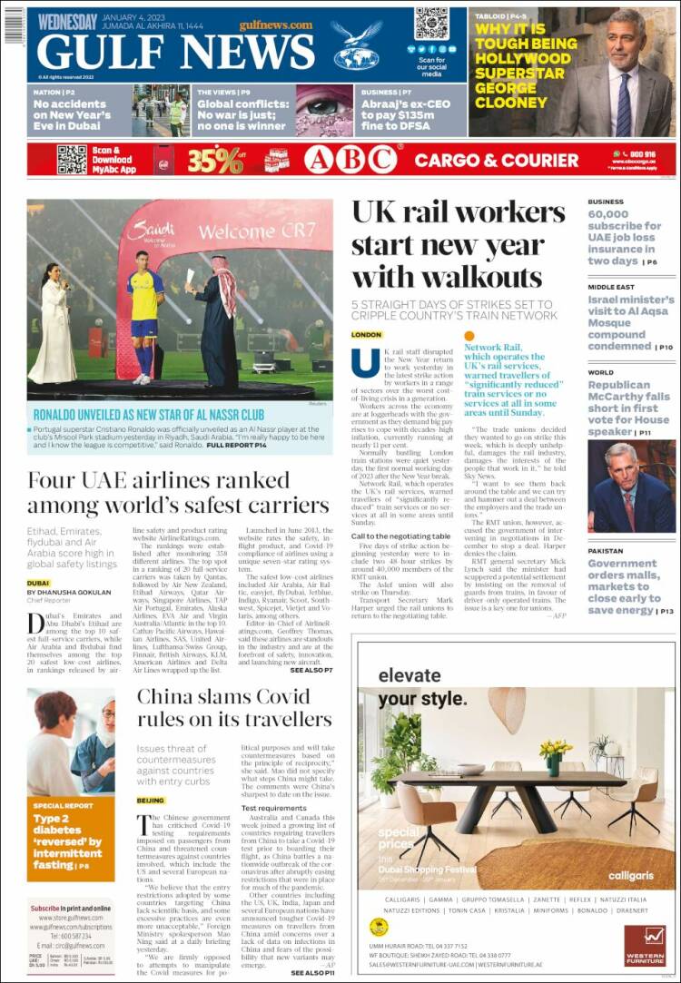 Portada de Gulf News (Asia-Pacífico)