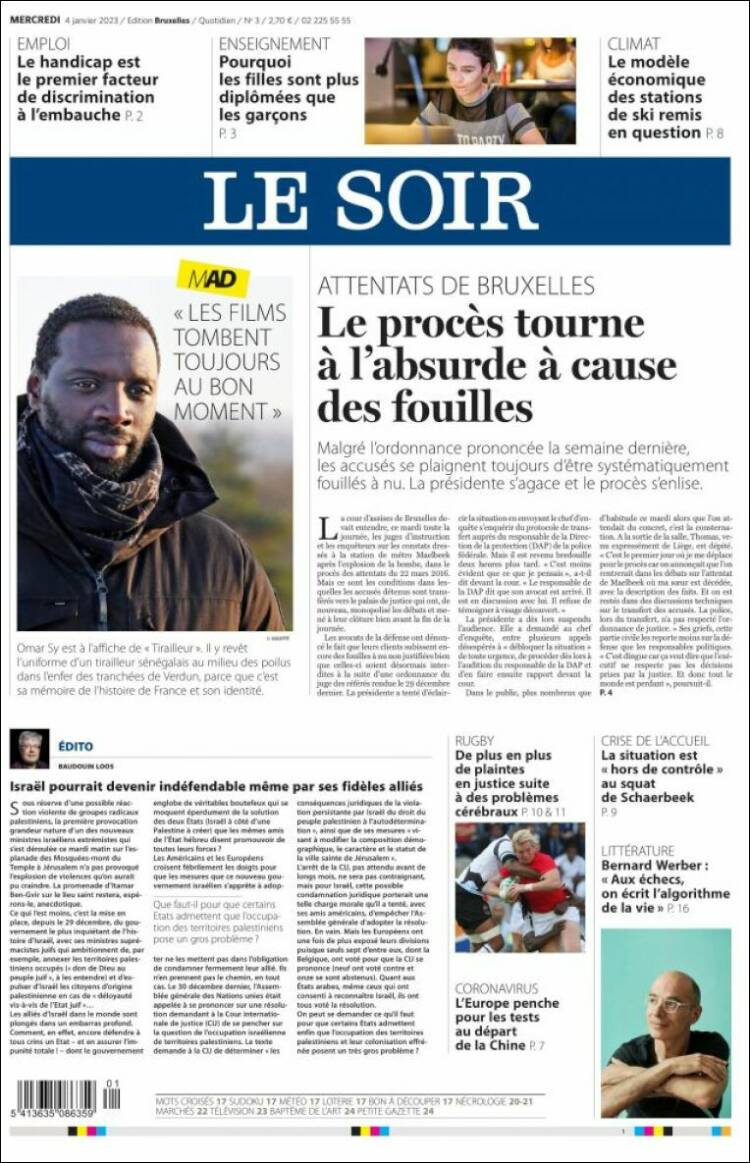Portada de Le Soir (Belgium)