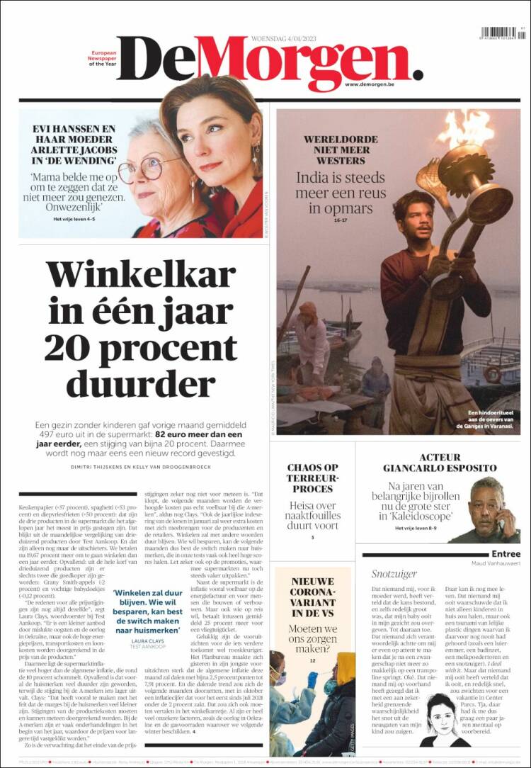 Portada de De Morgen (Belgium)