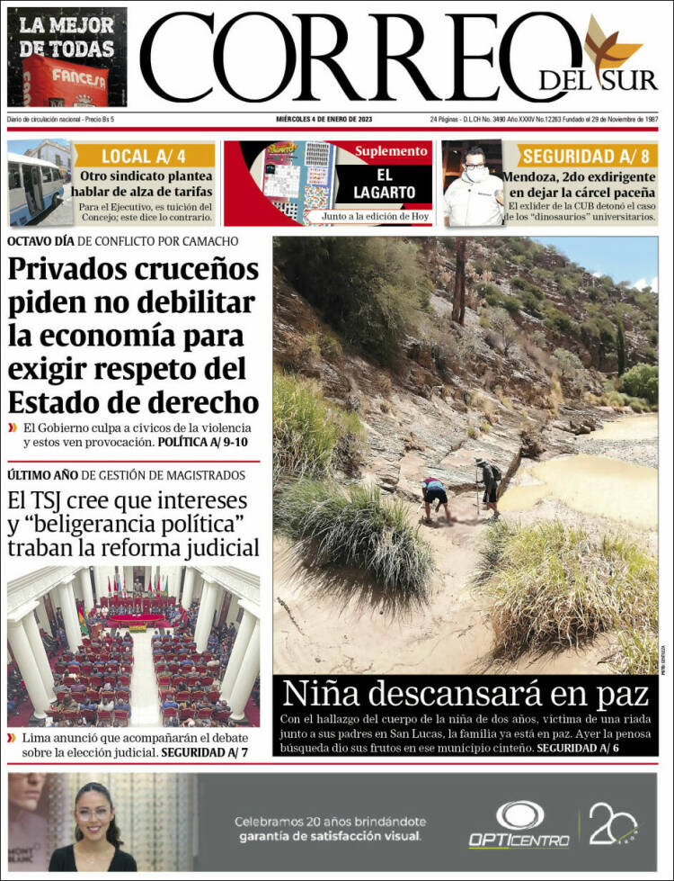 Portada de Correo Sur (Bolivia)