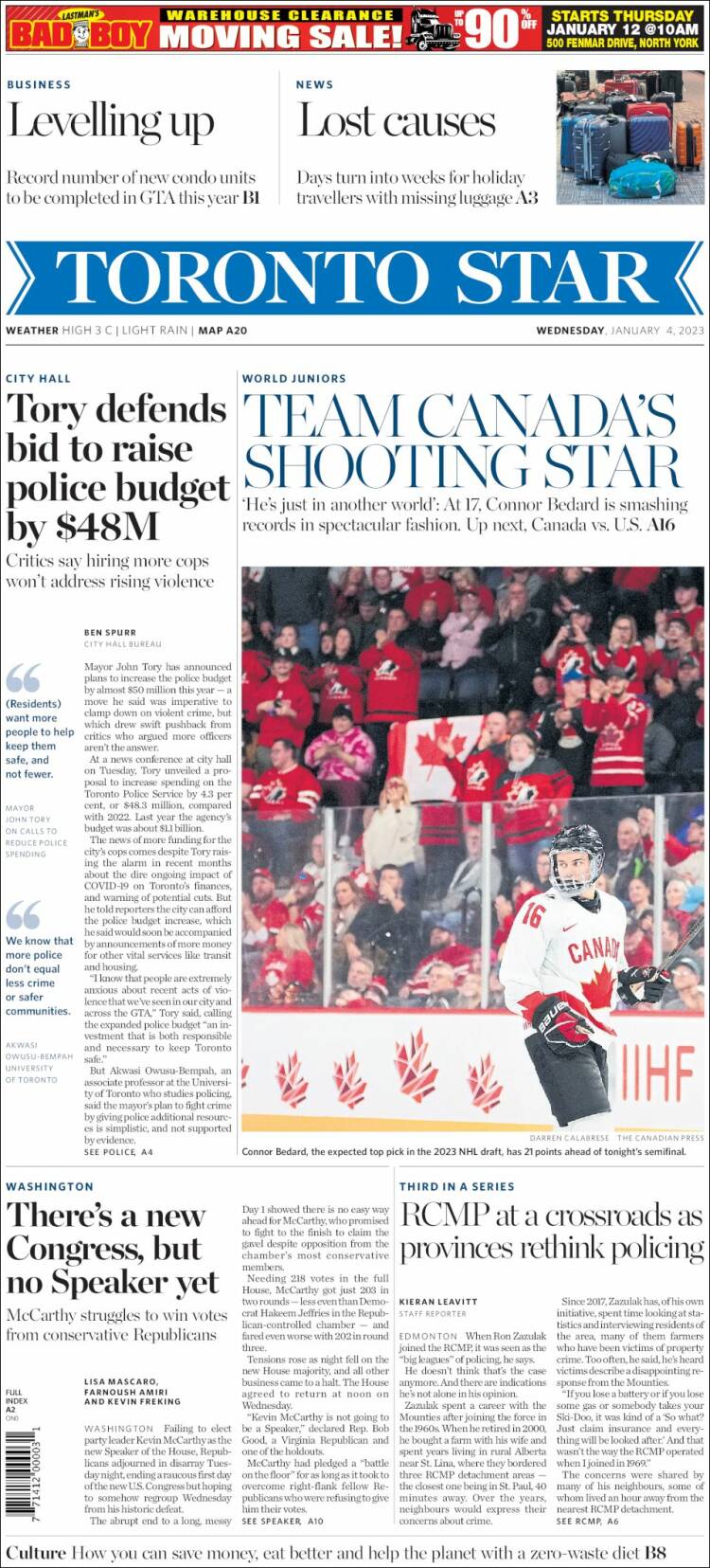 Portada de The Toronto Star (Canadá)