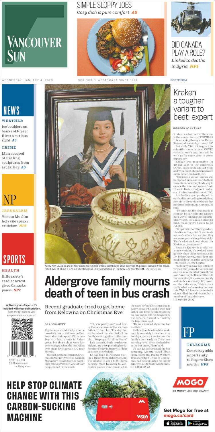 Portada de The Vancouver Sun (Canadá)