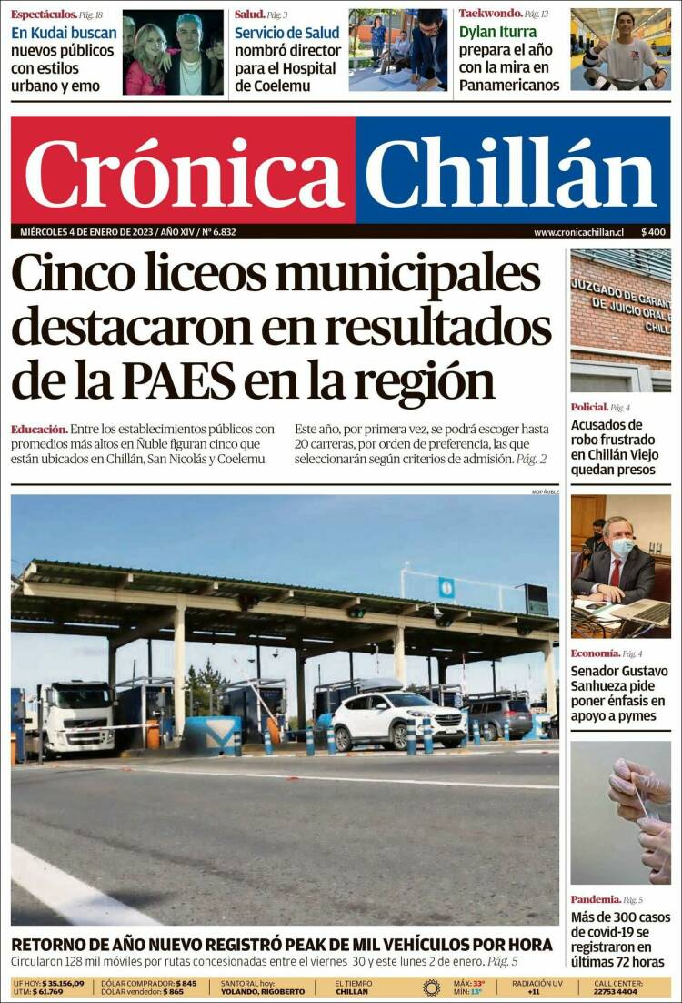 Portada de Crónica Chillán (Chile)