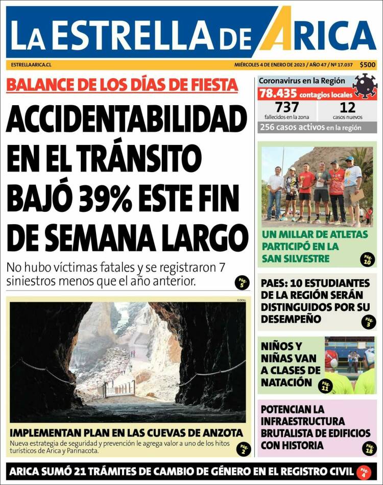 Portada de La Estrella de Arica (Chile)