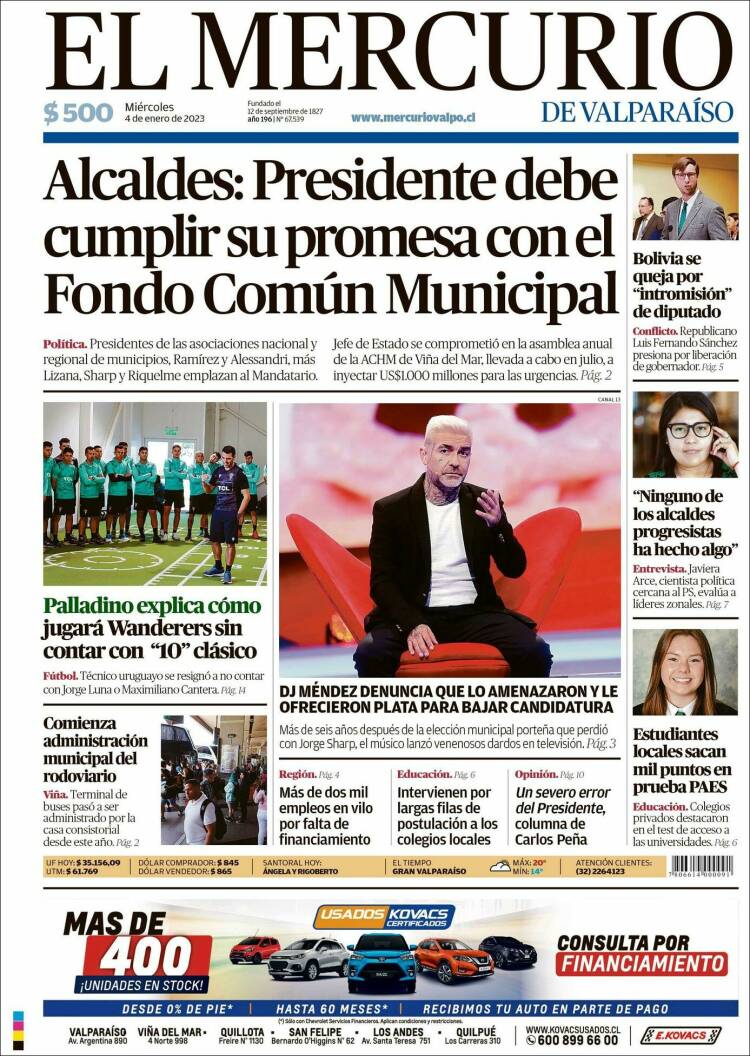Portada de Mercurio de Valparaiso (Chile)