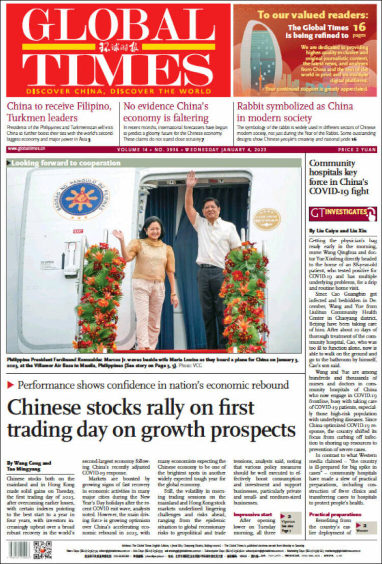 Portada de The Global Times (China)