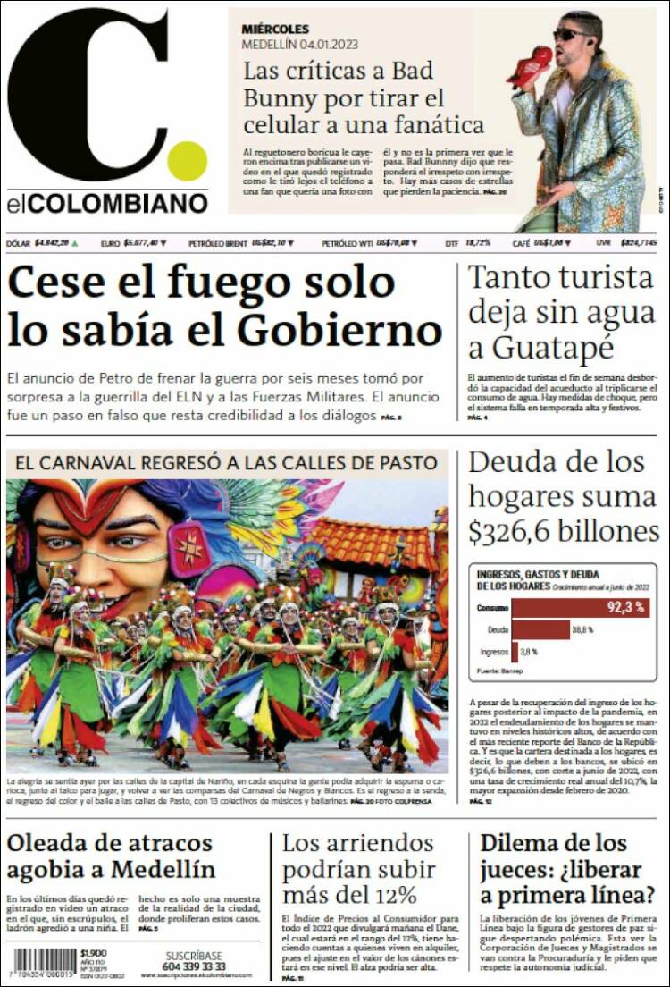Portada de El Colombiano (Colombia)