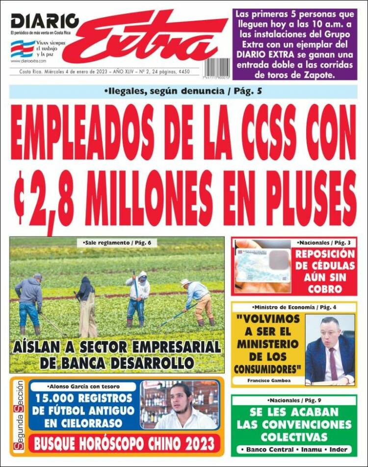 Portada de Diario Extra (Costa Rica)