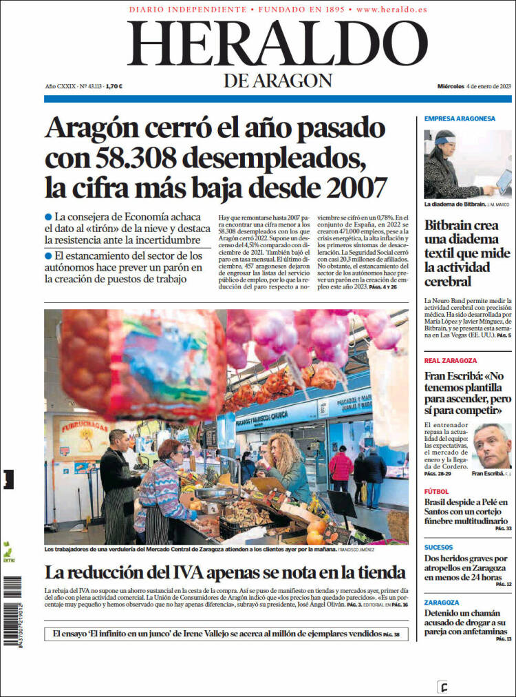 Portada de Heraldo de Aragón (Spain)