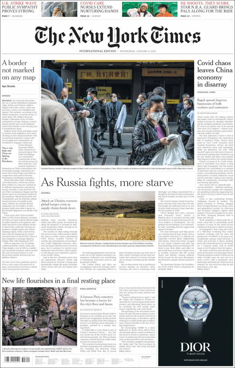Portada de International New York Times (Europa)