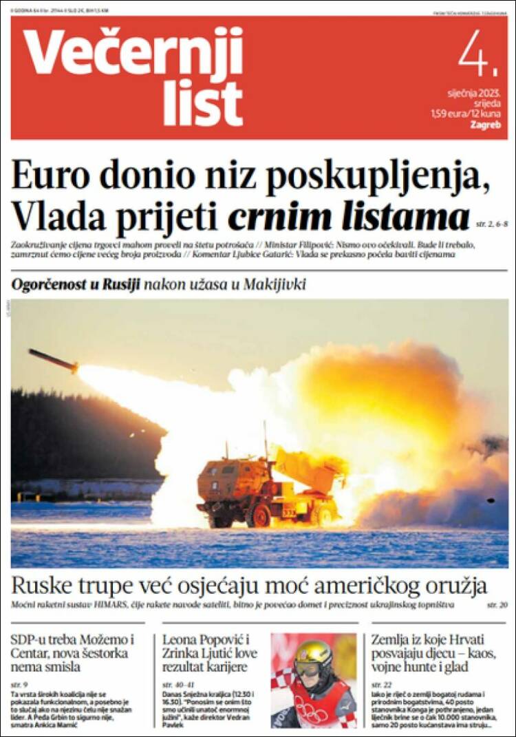 Portada de Večernji (Croacia)
