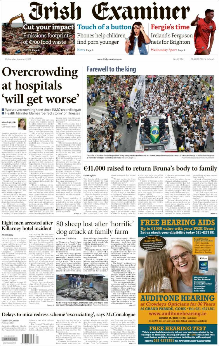 Portada de Irish Examiner (Irlanda)