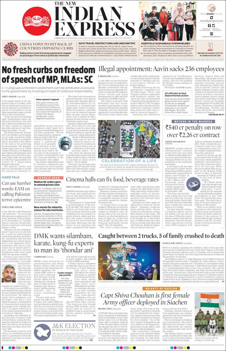 Portada de New Indian Express (India)