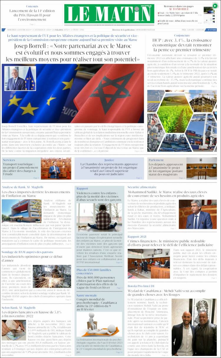 Portada de Le Matin (Marruecos)