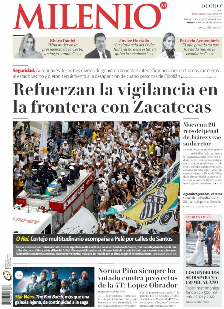 Portada de Milenio - Jalisco (México)