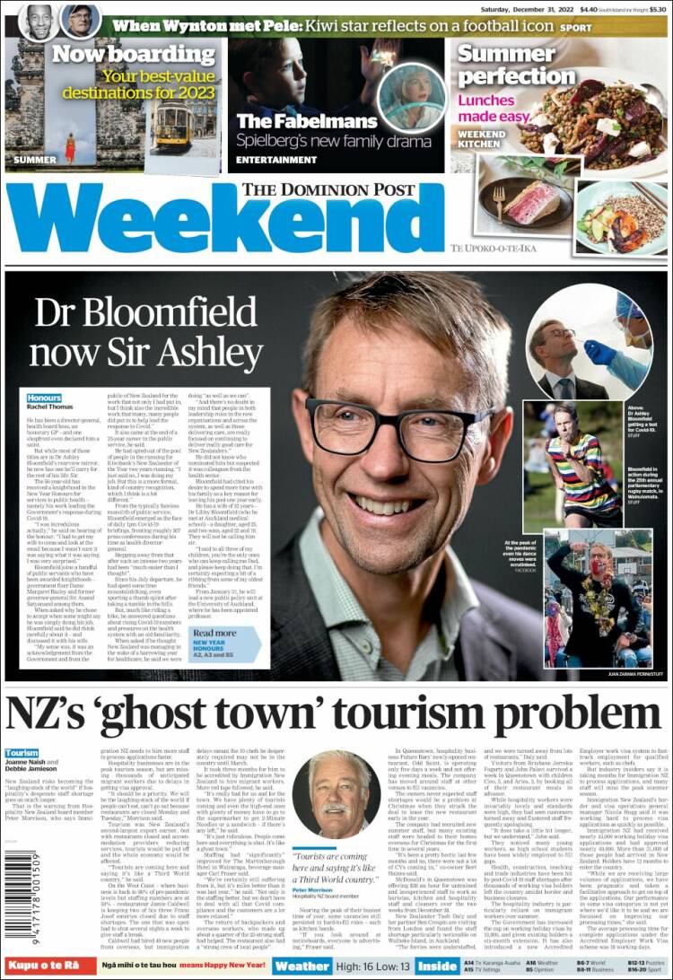 Portada de The Dominion Post (Nueva Zelanda)