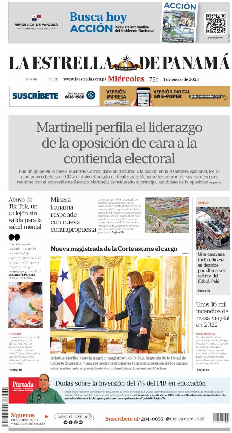 Portada de La Estrella de Panamá (Panam&aacute;)