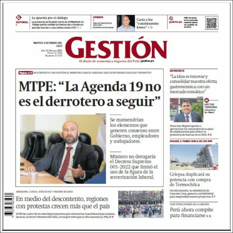 Portada de Diario Gestión (Per&uacute;)