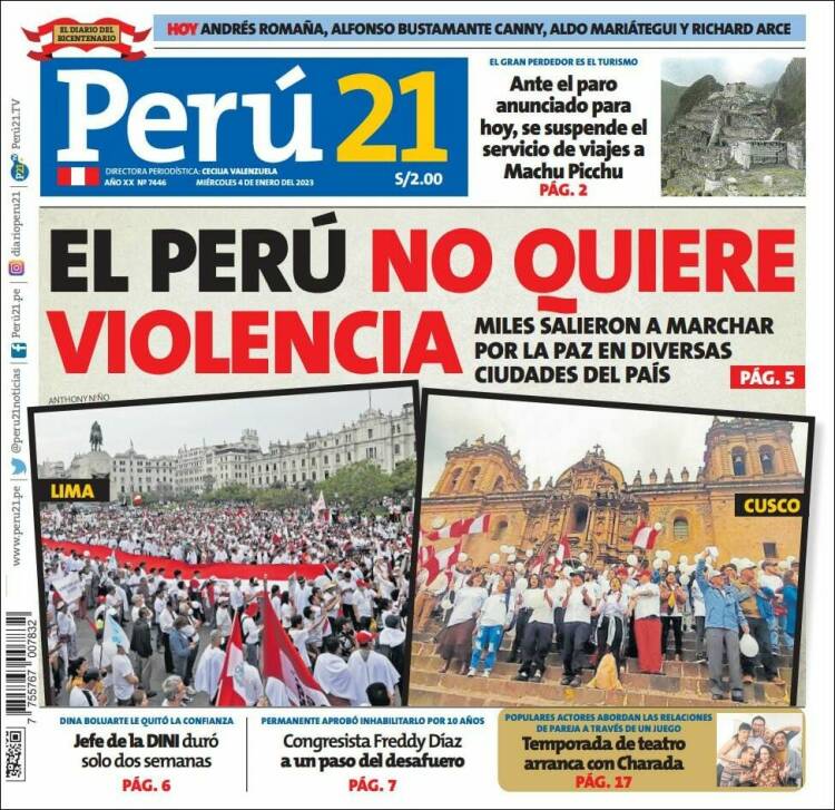 Portada de Perú 21 (Per&uacute;)