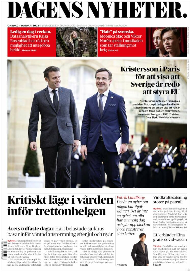 Portada de Dagens Nyheter (Suecia)