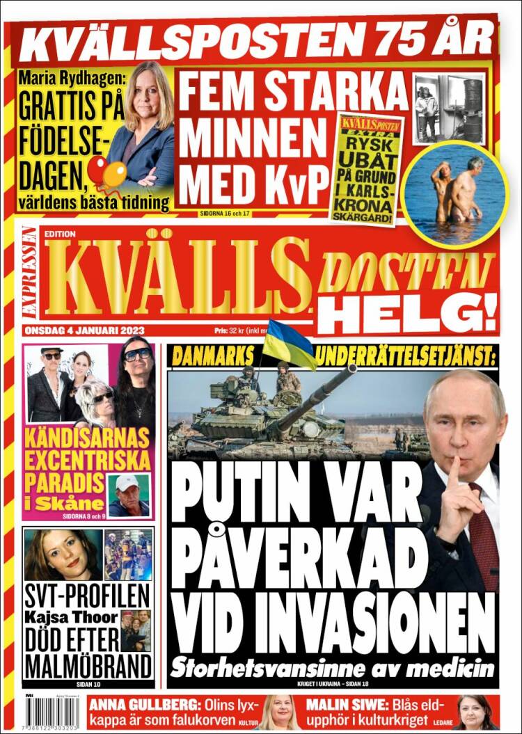 Portada de Kvällsposten (Suecia)